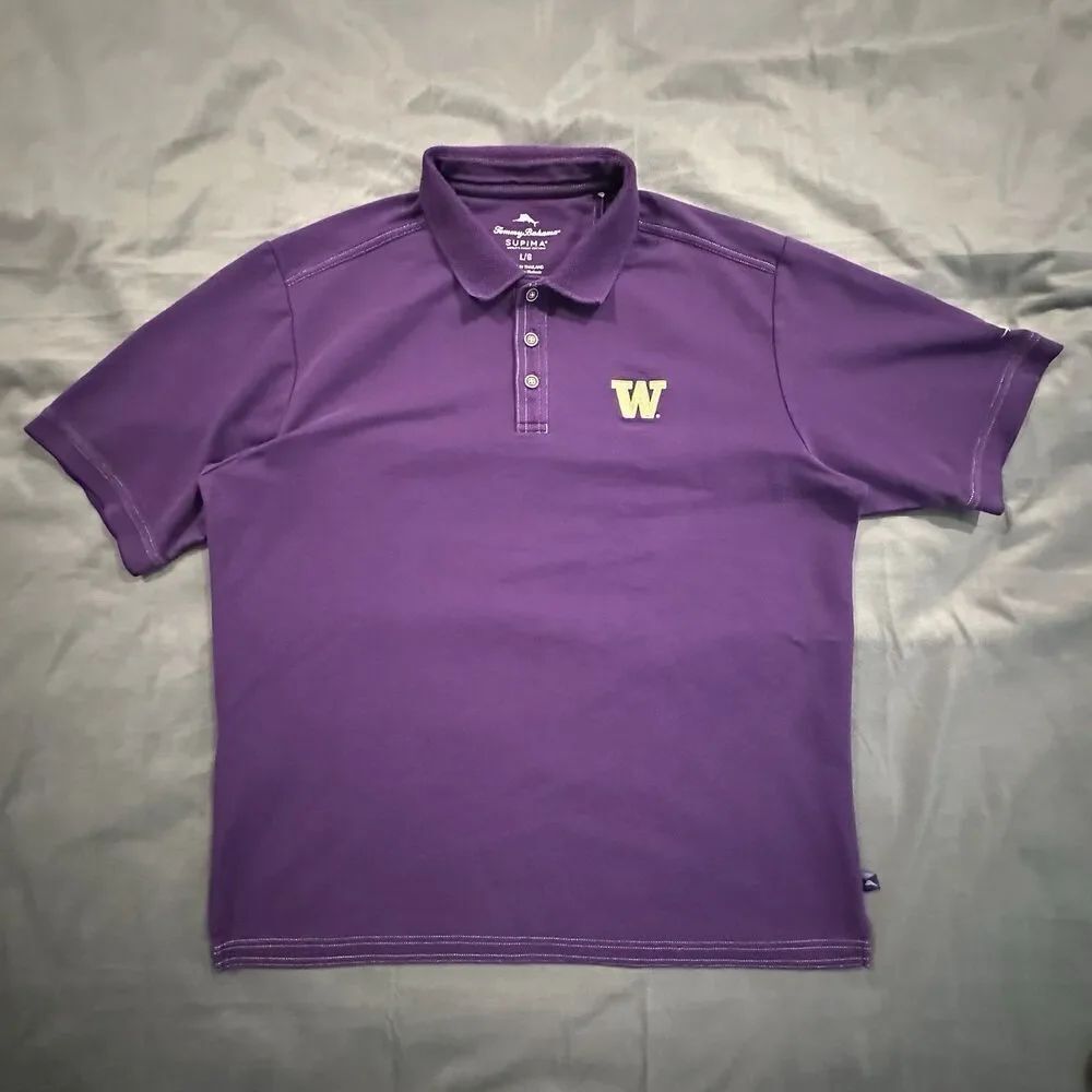 Tommy Bahama Supima Polo Washington Huskies Mens L Purple NCAA University